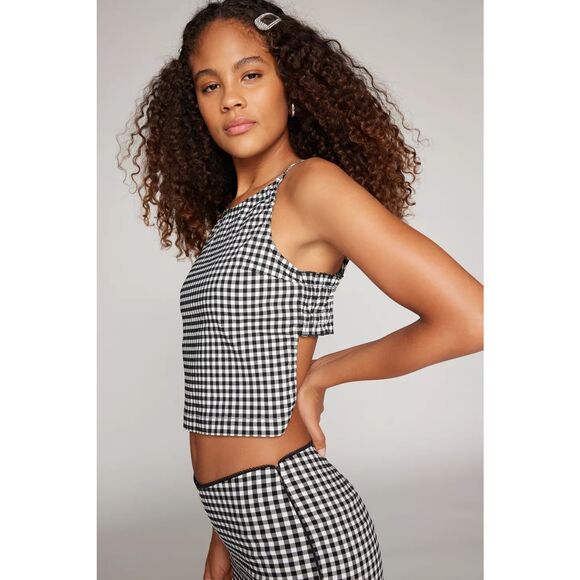Urban Outfitters Kimchi Blue Little Lies Printed Gingham Plaid Open Back Cami To - Picture 2 of 8